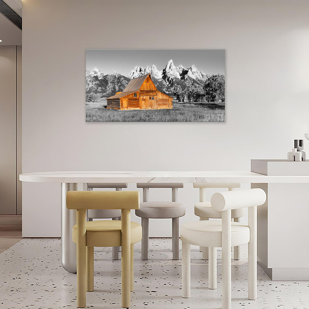 Barn Mountain Large Wall Art Farmhouse Pictures Wall Decor Black and White Country Canvas Print Painting Modern Home