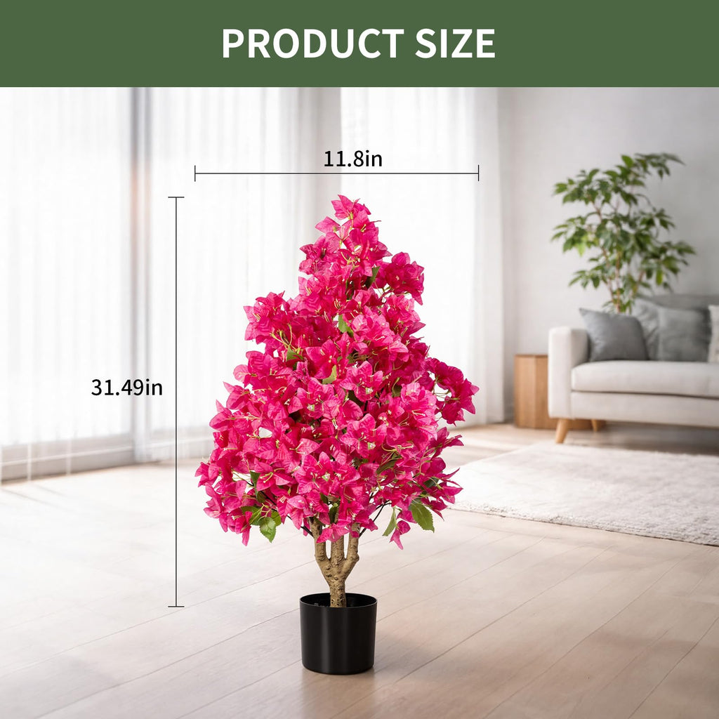 2Pack Artificial Bougainvillea Tree, Faux Silk Floral Tree Bougainvillea Plant with Flowers, Faux UV Resistant Shurbs
