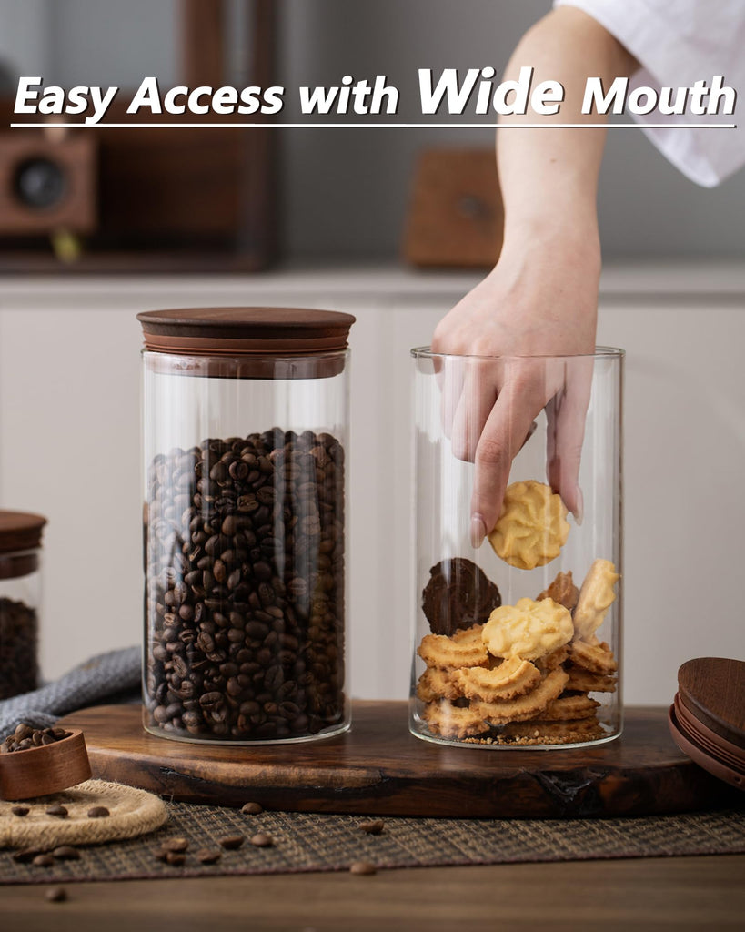 37 oz Coffee Canister with Scoop and Wooden Lids, Airtight Storage Container Sets of 2 for Ground Coffee & Beans