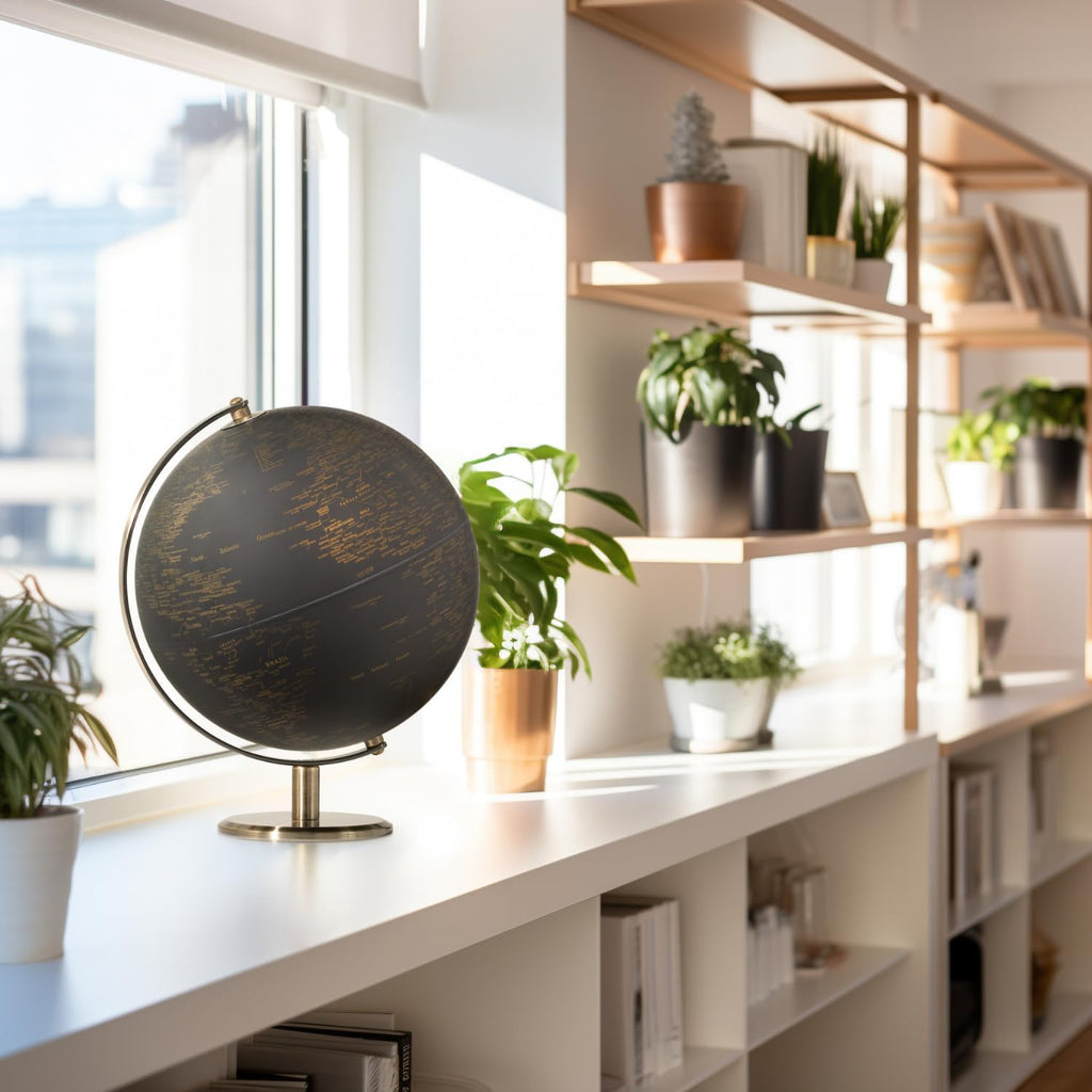 Black and Gold Globe for Adults - 8" Rotating Earth Globe Decor on Stand Decor, Office Decoration Desk Globe & Earth