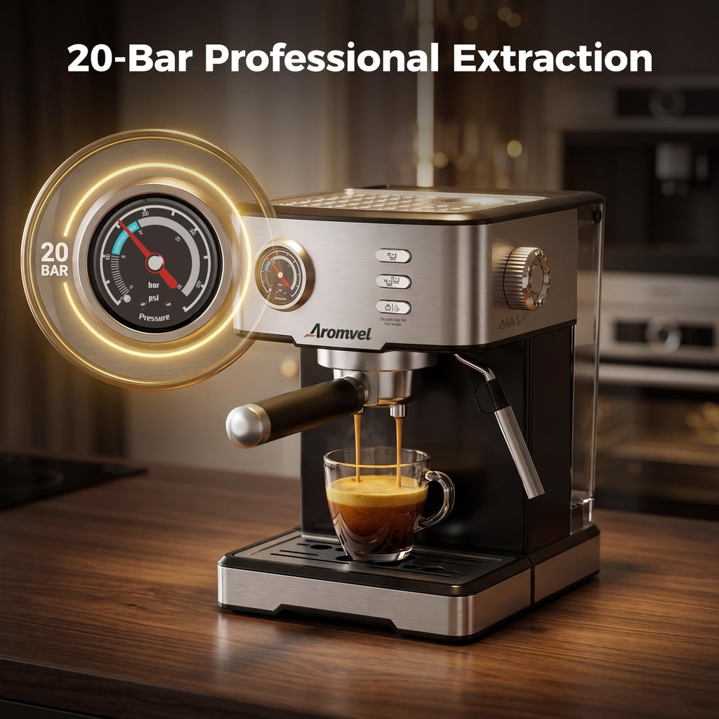 20 Bar Espresso Machine with Milk Frothing Steam Wand, Stainless
