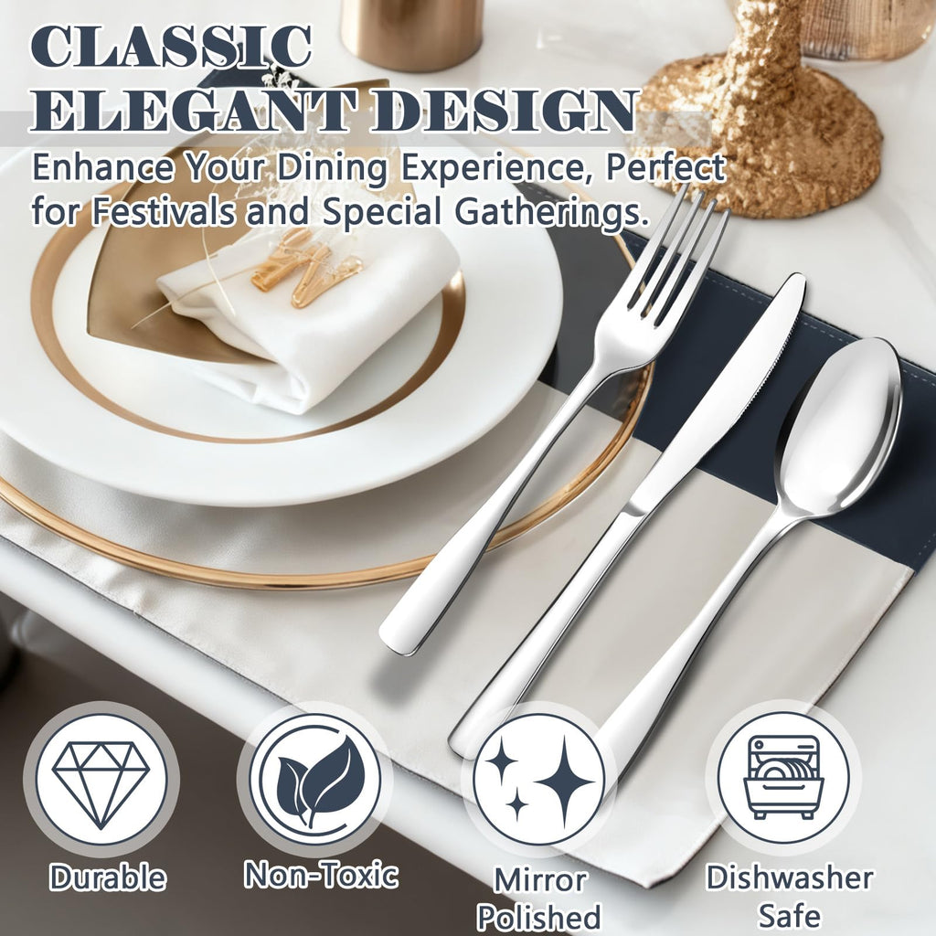 49-Piece Silverware Set with Organizer - Stainless Steel Silverware Set for 8 with Steak Knives and Drawer Organizer