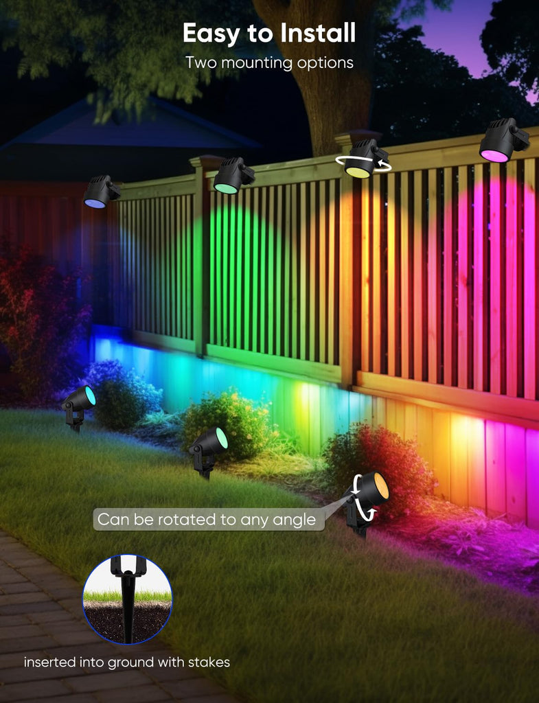 Landscape Lighting, RGBW Spotlights with APP Control,8 Pack