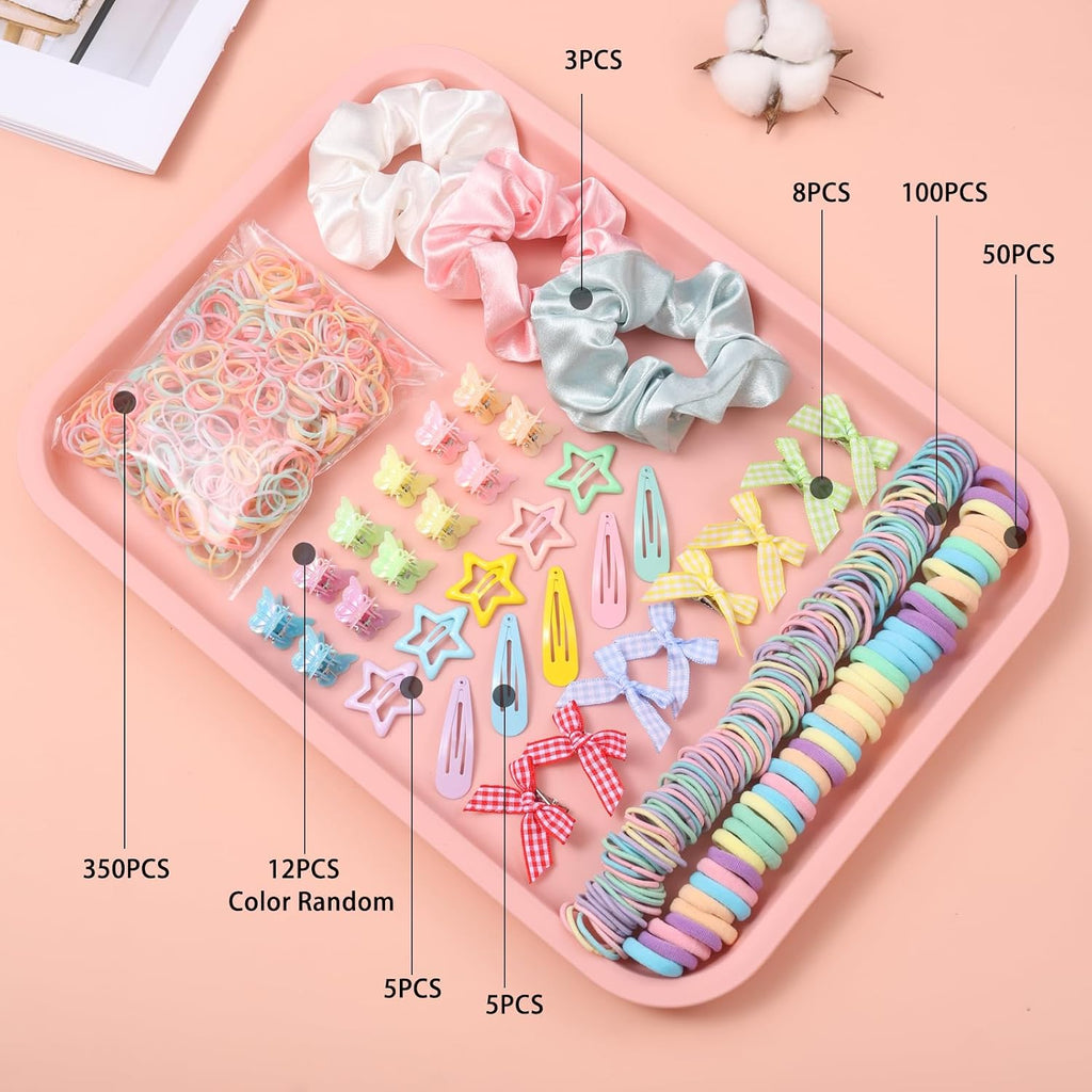 533PCS Hair Accessories Set for Girls,Mini Butterfly Hair Clips and Elastic Hair Ties,Satin Silk Scrunchies,Hair Kit