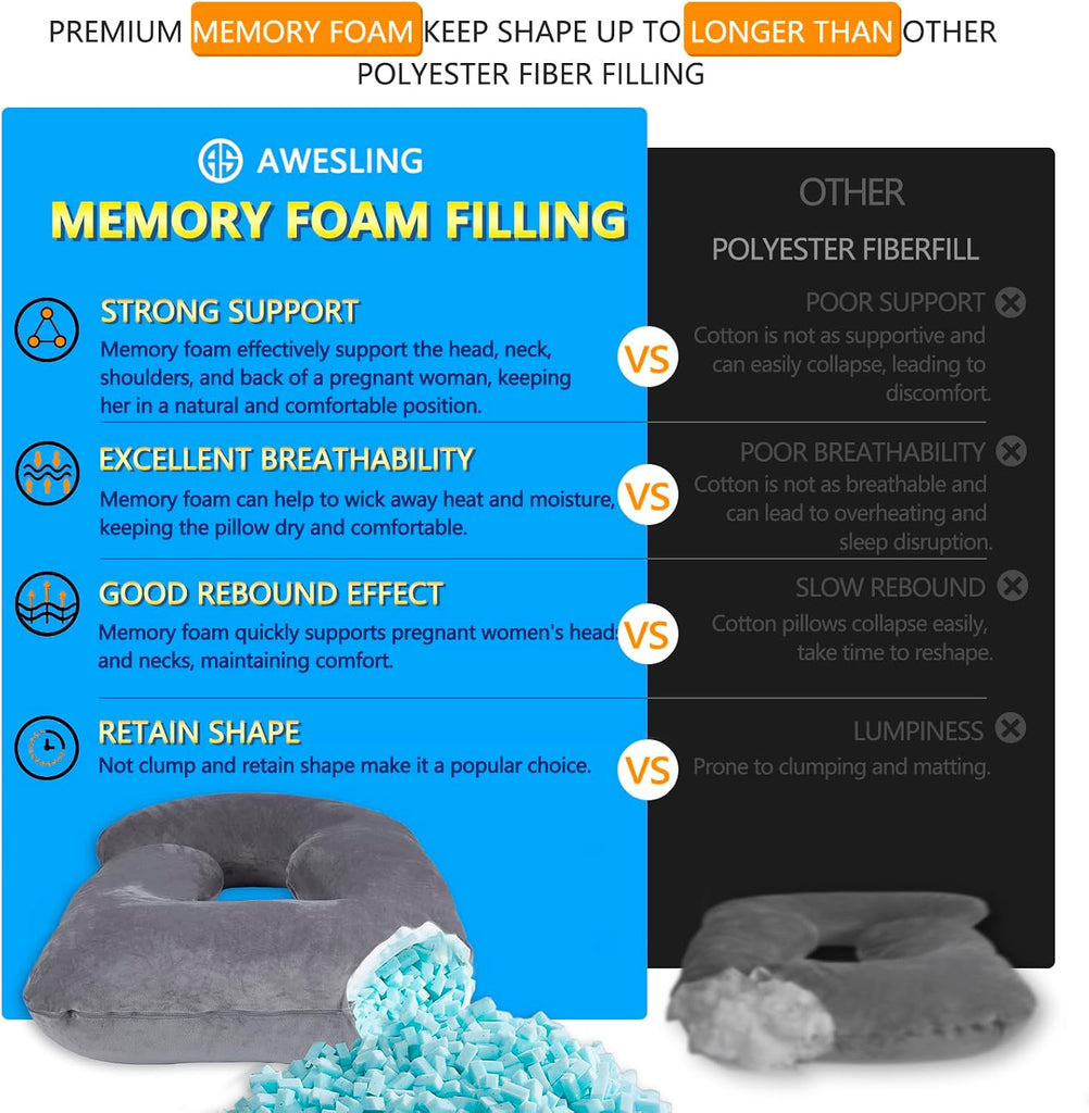 Shredded Memory Foam U Shaped Pregnancy Pillow with Cover | Shredded foam adapts to body curves, relieves back & hip
