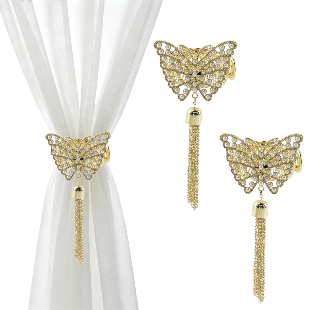 Curtain Tie Backs, No-Drill Gold Butterfly Curtain Holdbacks - 2 Pcs