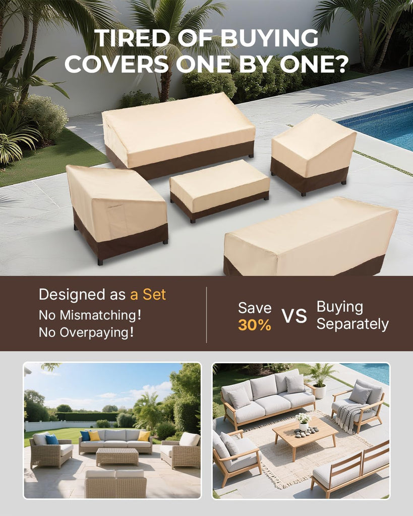Patio Furniture Cover Set, 5 Piece Outdoor Furniture Cover Waterproof, 600D Heavy Duty Lawn Patio Set Covers
