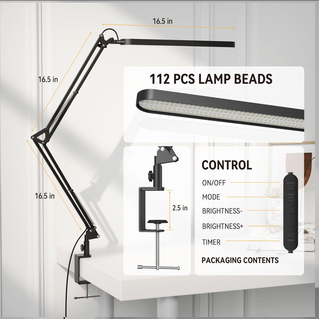 Desk Lamp, Eye Comfortable LED Desk Light for Long Hours, Adjustable Swing Arm with Memory Function, Black