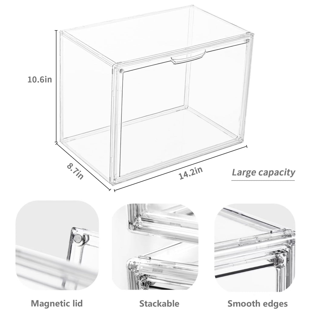 Acrylic Box Display Case, 5-Pack XL Stackable Storage Bins with Lid