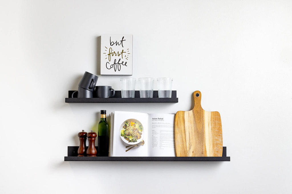 24" Metal Floating Wall Shelf | Modern Black Powder-Coated Steel Ledge, Made in USA | Wall-Mounted Shelf