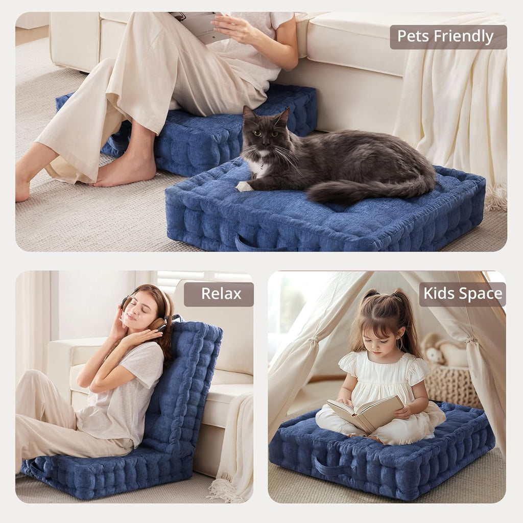 Floor Pillow, Large Cushion for Meditation, 24x24" Navy