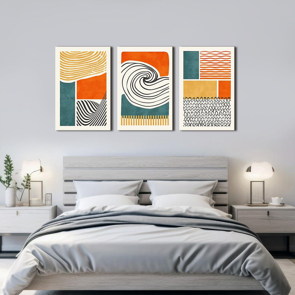 Boho Wall Art Mid Century Modern Wall Decor Abstract Color Block Geometric Canvas Prints Paintings Colorful Simple