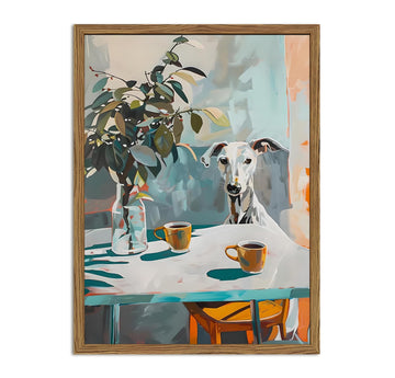 Funny Whippet Wall Art, Cute Greyhound Dog Coffee Wall Decor Painting Vintage Animal Poster Canvas Print Picture
