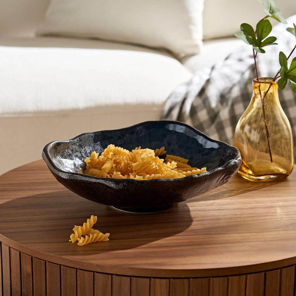 Ceramic Decorative Dish, 10 inch Dark Blue | Irregular-Edge Stoneware, Centerpiece Dish, Handcrafted, Multi-Purpose