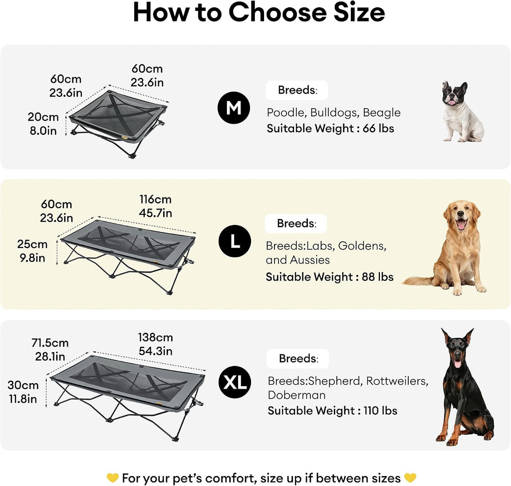 Elevated Dog Cot for Large Dogs, Foldable Dog Bed for Outdoor | Breathable Mesh Keeps Pets Cool, Rinse-Clean Design