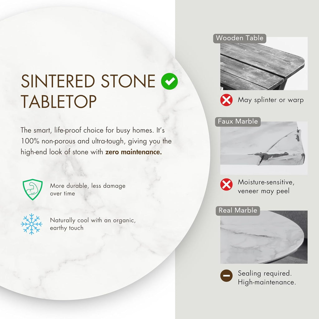 Sonya Modern Round Dining Table with Drum Base and Faux Marble Stone Top, Easy Assembly for Home, Kitchen and Living