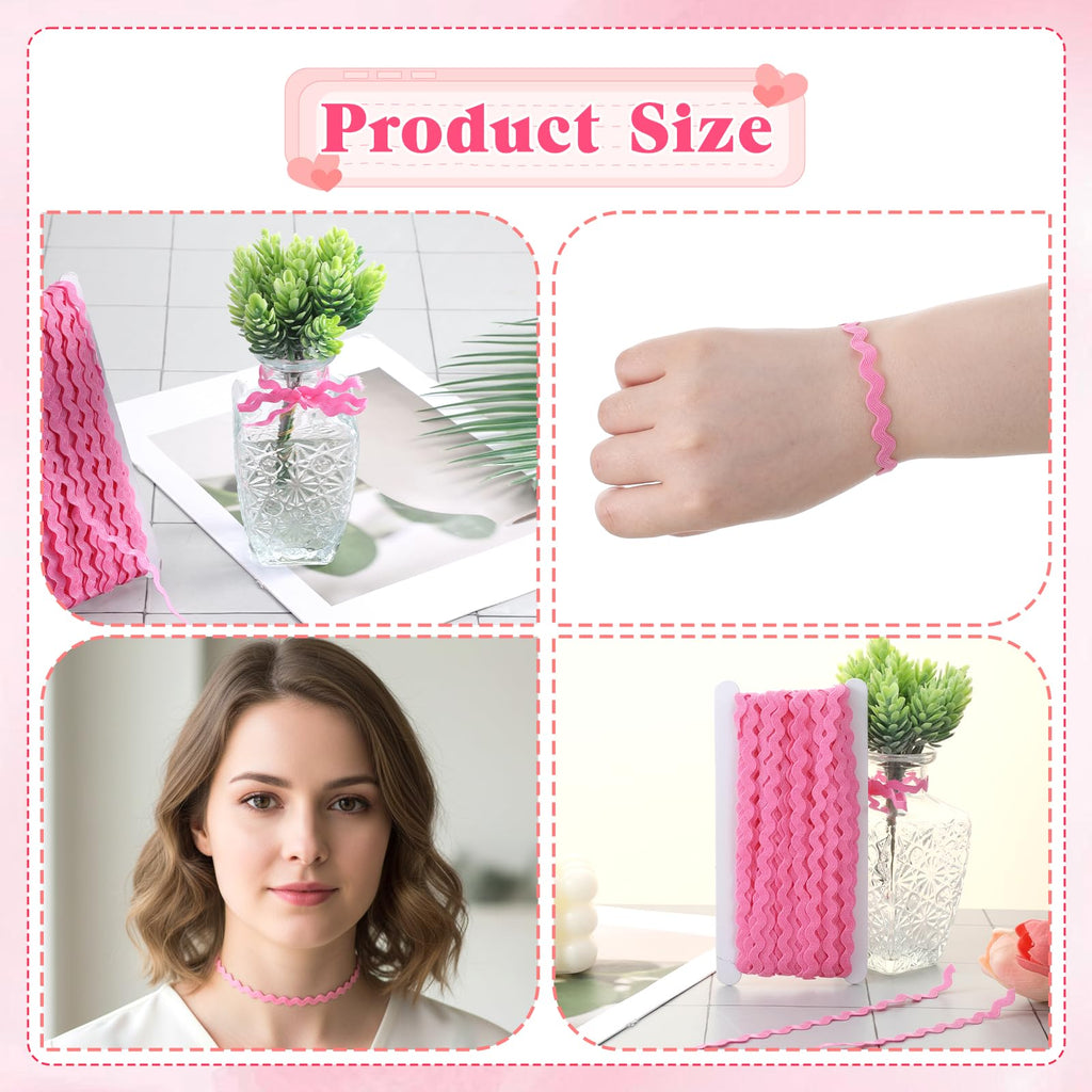 Pink Wave Bending Fringe Trim, 1 Roll 27yd/25m Rick Rack Trim for Sewing, 5mm RIC Rac Trim Ribbon, Woven Lace Ribbon