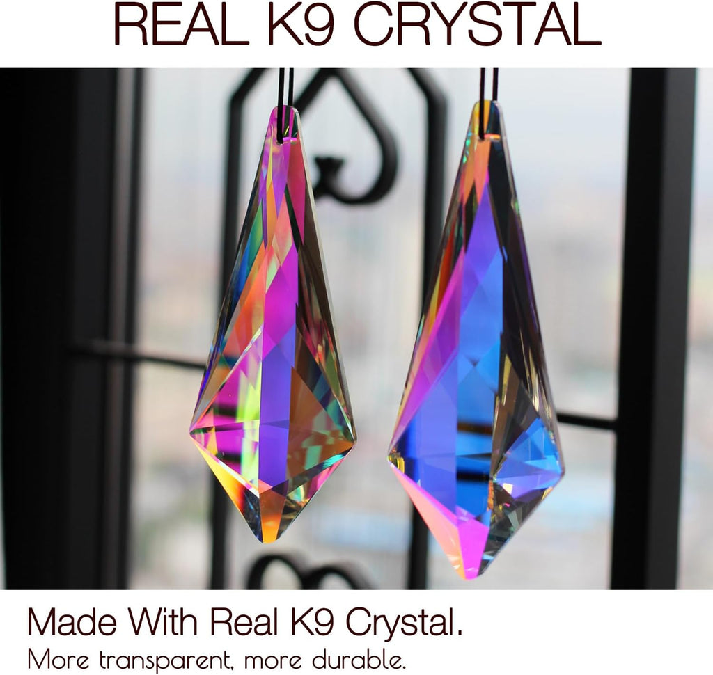 2PCS Cone Crystal Suncatcher Prisms for Windows (Lanky Cone) - AB Color, Transparent, K9 Glass, Rainbow Maker