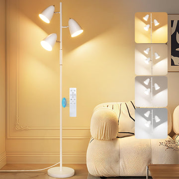 36W LED Floor Lamp, Modern White 3-Light Tree Standing Lamp
