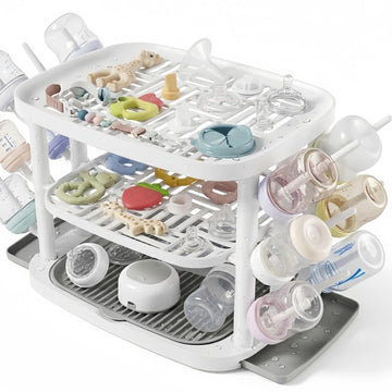 Baby Bottle Drying Rack,3-Tier Large Capacity Countertop Organizer with 360° Ventilation, Removable Drip Tray