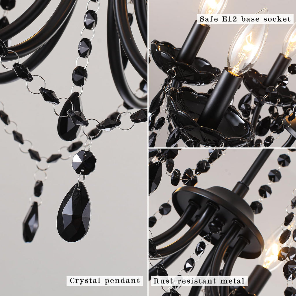 Crystal Black Chandeliers 6 Light Gothic Candle Chandelier