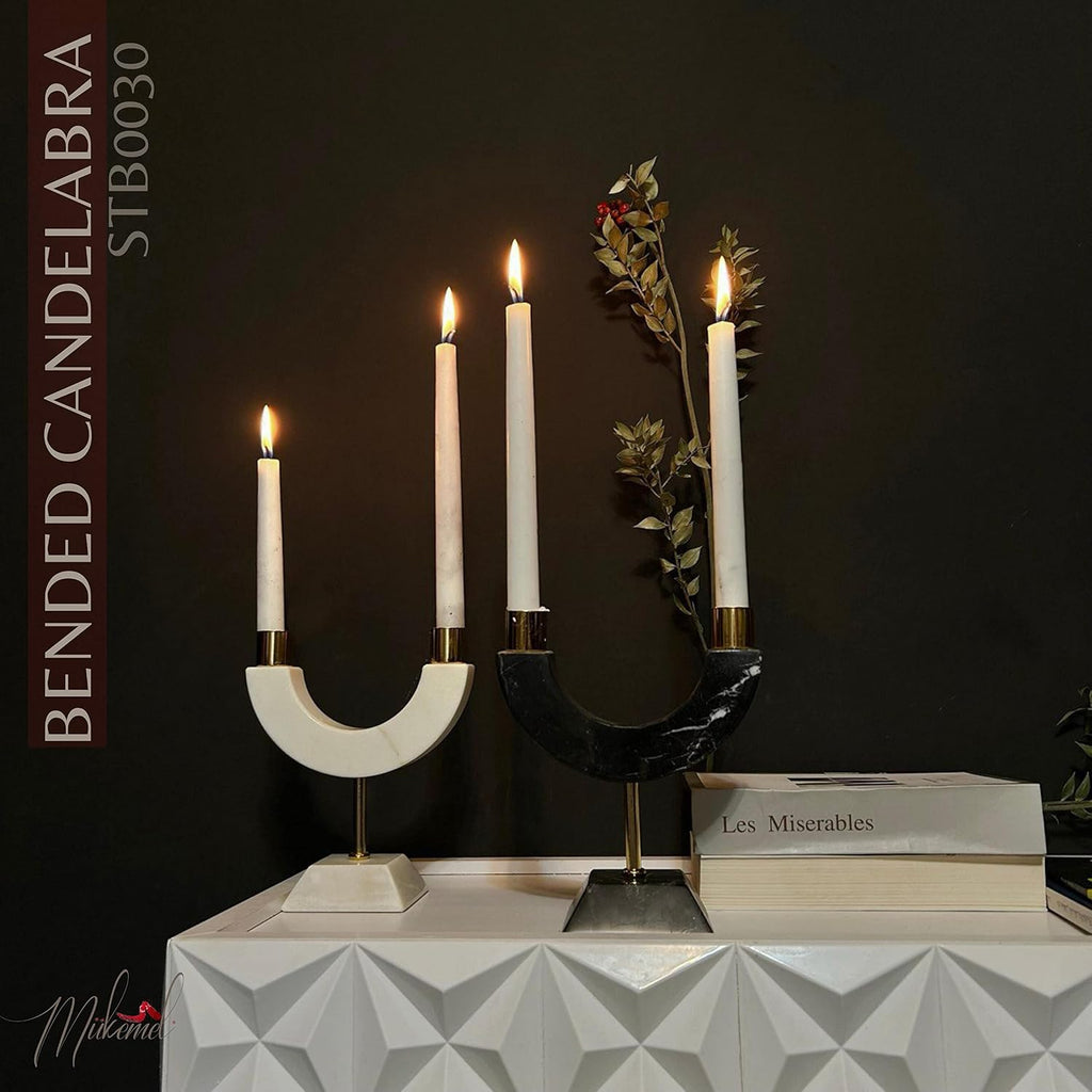 Bended candelabra (7.50 inch, Full set, Home Décor, Luxury candle holder,Handmade Marble Decoration, Natural Marble)