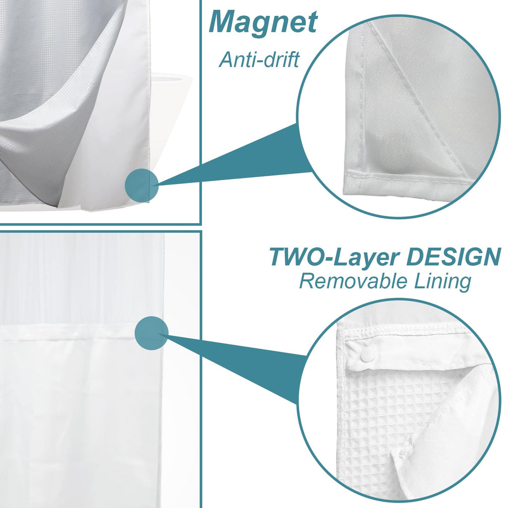 Farbic New York City Waffle Weave Shower Curtain Black Set No Hook Required Hotel Style with Snap in Liner Double