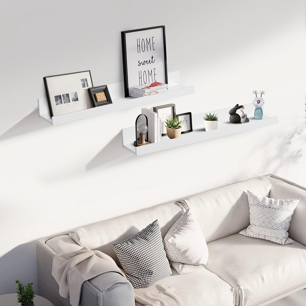 24" Wood Floating Shelves Wall Shelf with Lip, 2Pcs, White
