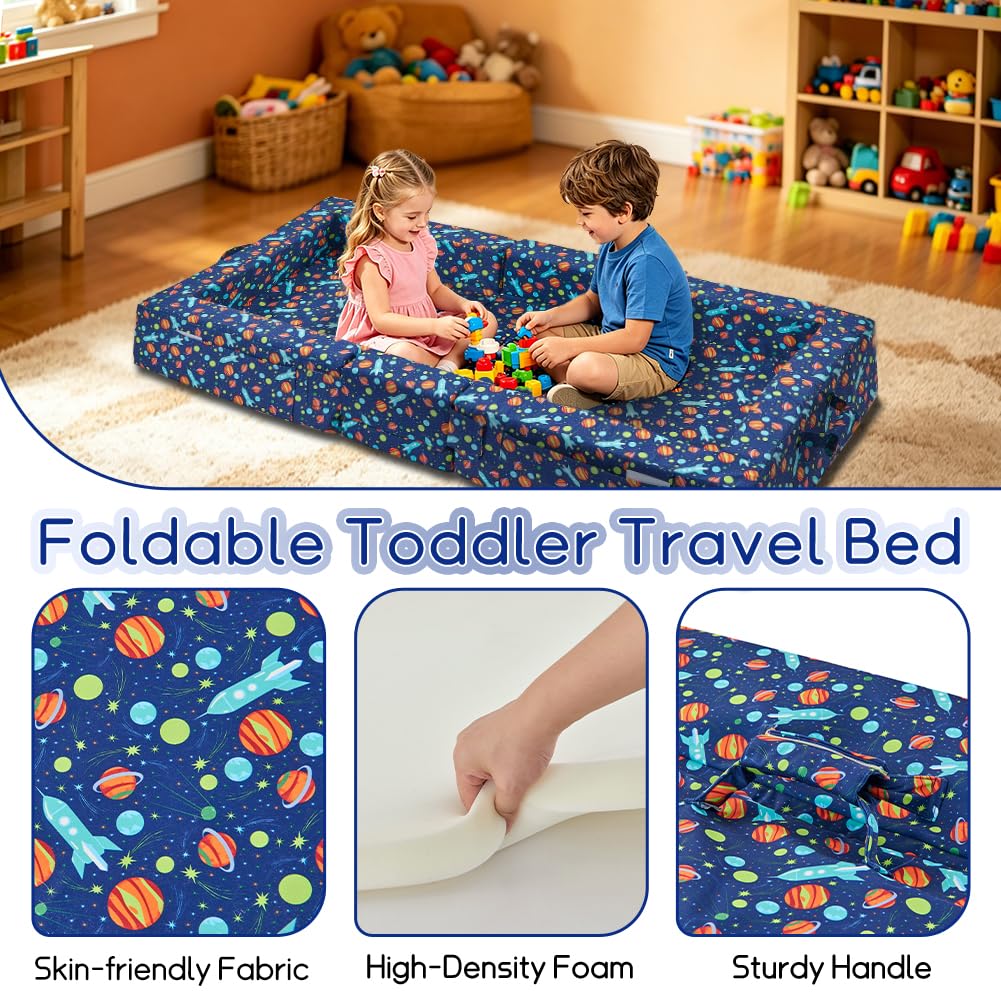 Toddler Travel Bed, Foldable Kid Floor Bed with Washable Cover