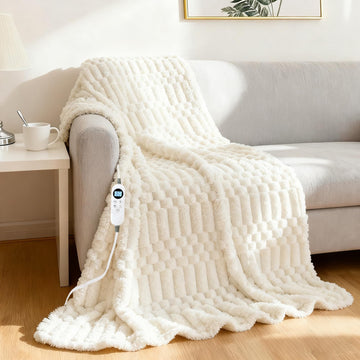 Heated Blanket Flannel Blanket Throw, 50"X 60"Electric Heating Blanket with ETL & FCC & 12 Heating Levels & Auto Shut