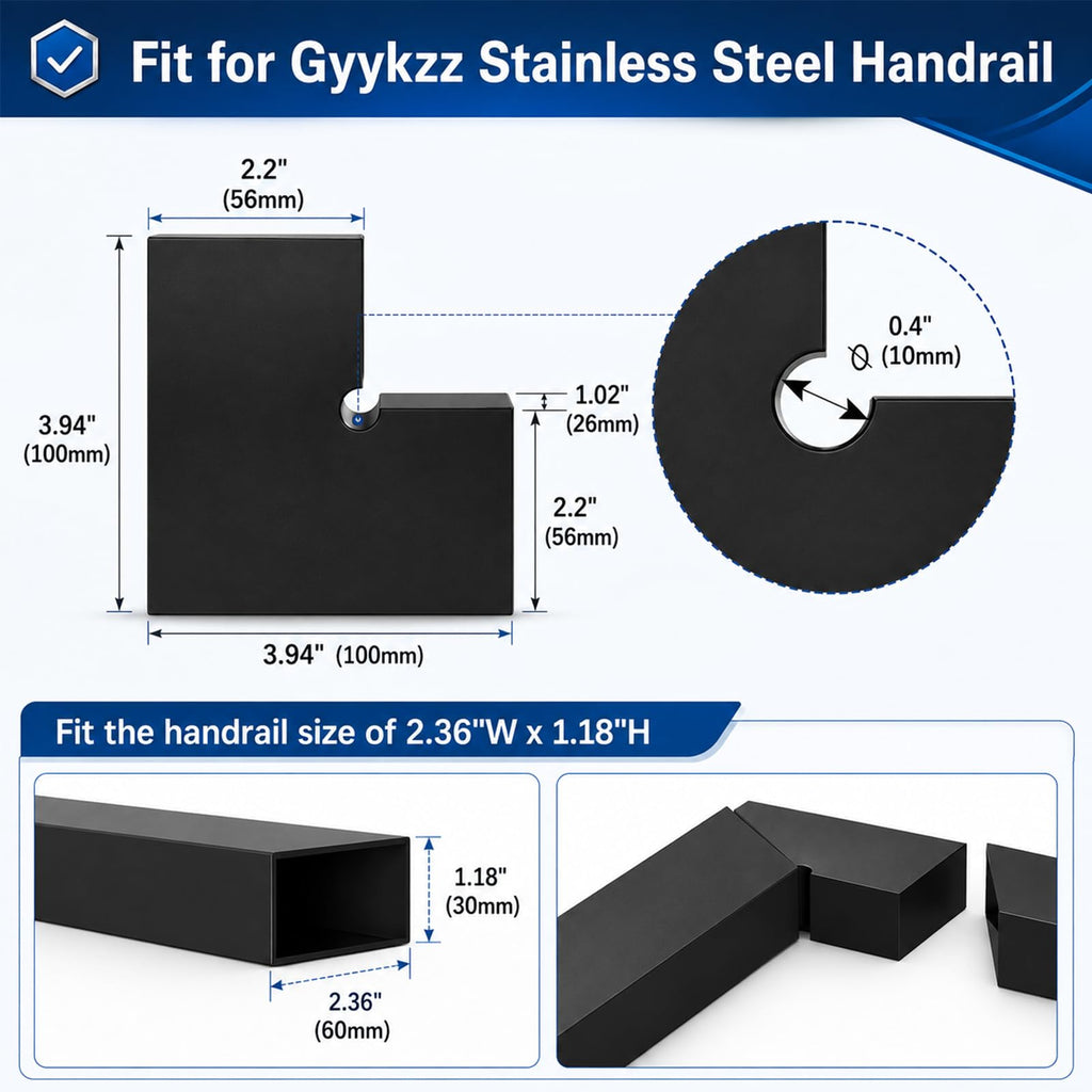 4 Pack Corner Connector for 2.36" x1.18" Stainless Steel Handrail