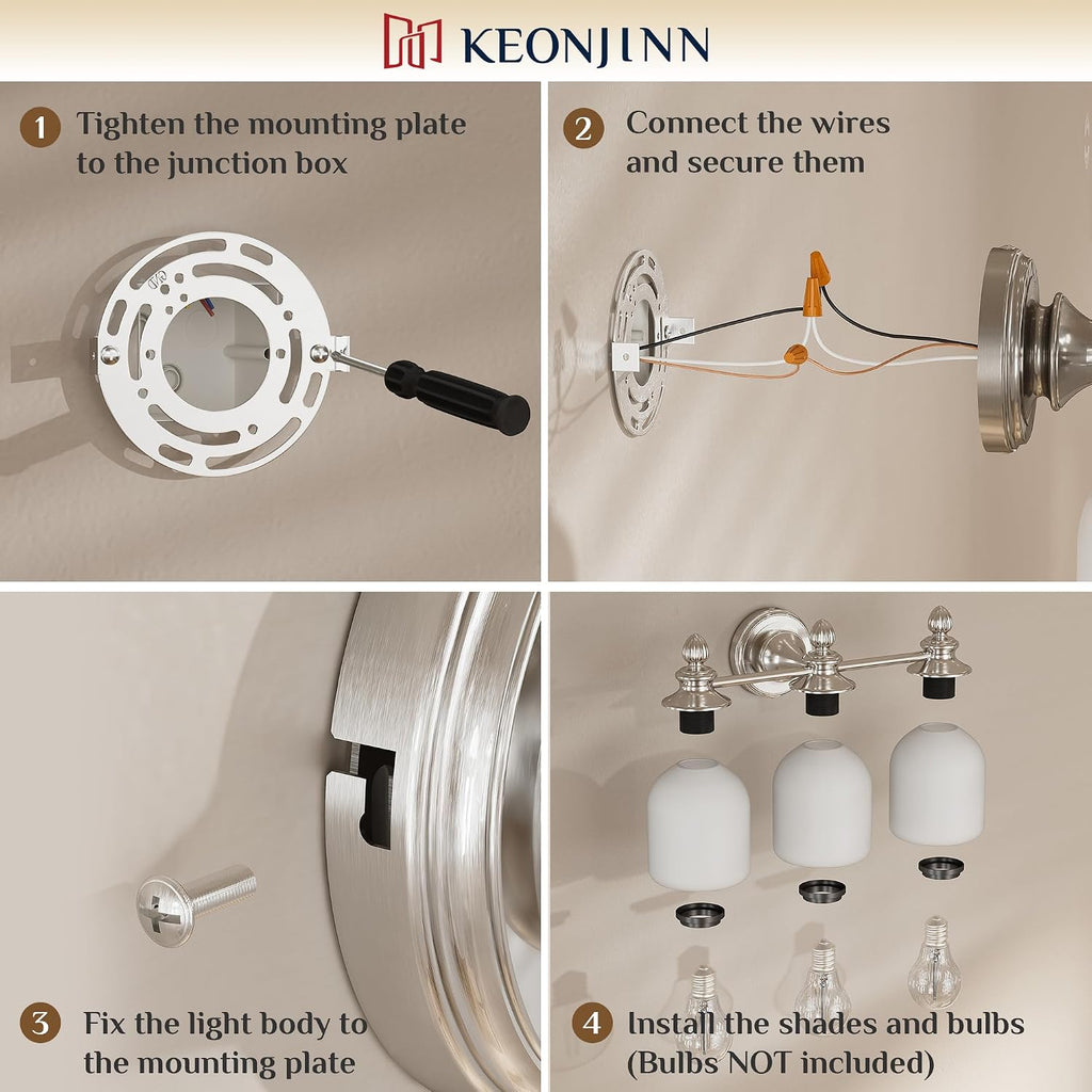 4-Light Brushed Nickel Vintage Bathroom Light Fixtures Over Mirror | 2X Thicker Frosted Glass Shade, UL Listed E26