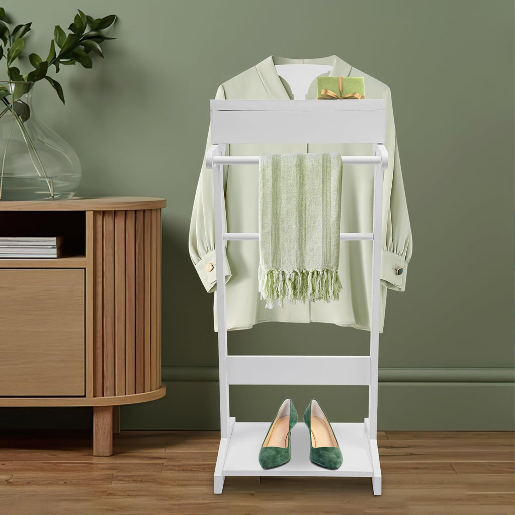 Suit Valet Stands with Drawer & Trouser Holder - Freestanding Wood Suit Rack for Clothes, Hats, Bags | MDF & Solid