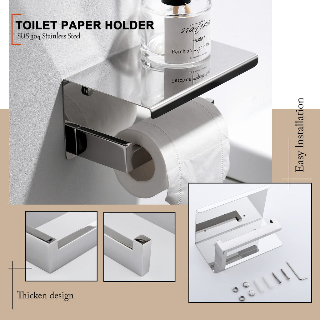 4-Piece Bathroom Hardware Set Chrome Bath Towel Bar Holder Sets Wall Mounted Stainless Steel Square Bathroom