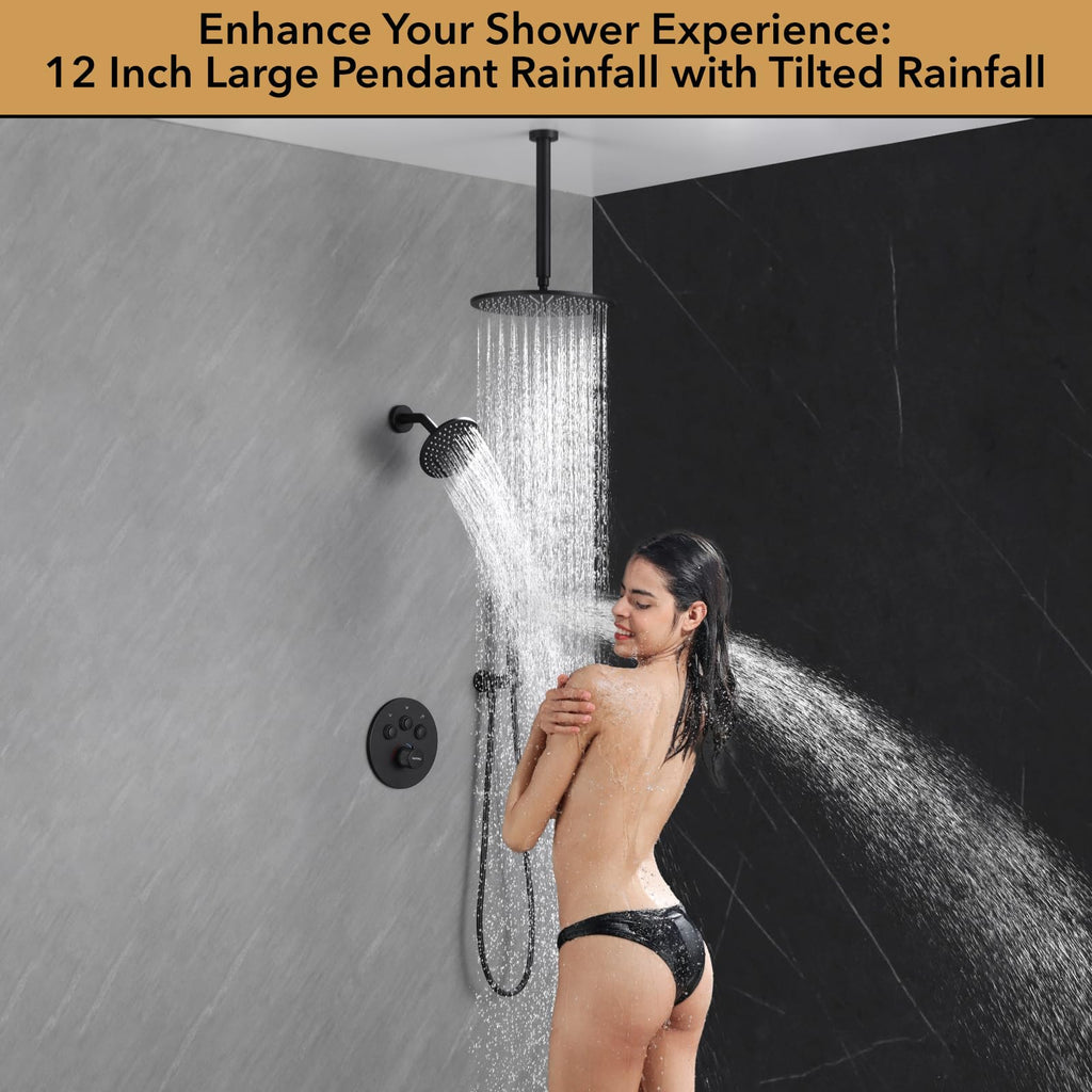 Thermostatic Shower Faucet Set Matte Black Shower System