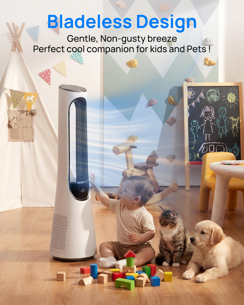 38" Bladeless Tower Fan, 120° Oscillation Quiet Standing Fans, 20 Speeds & 4 Modes, Ambient Light, Remote Control