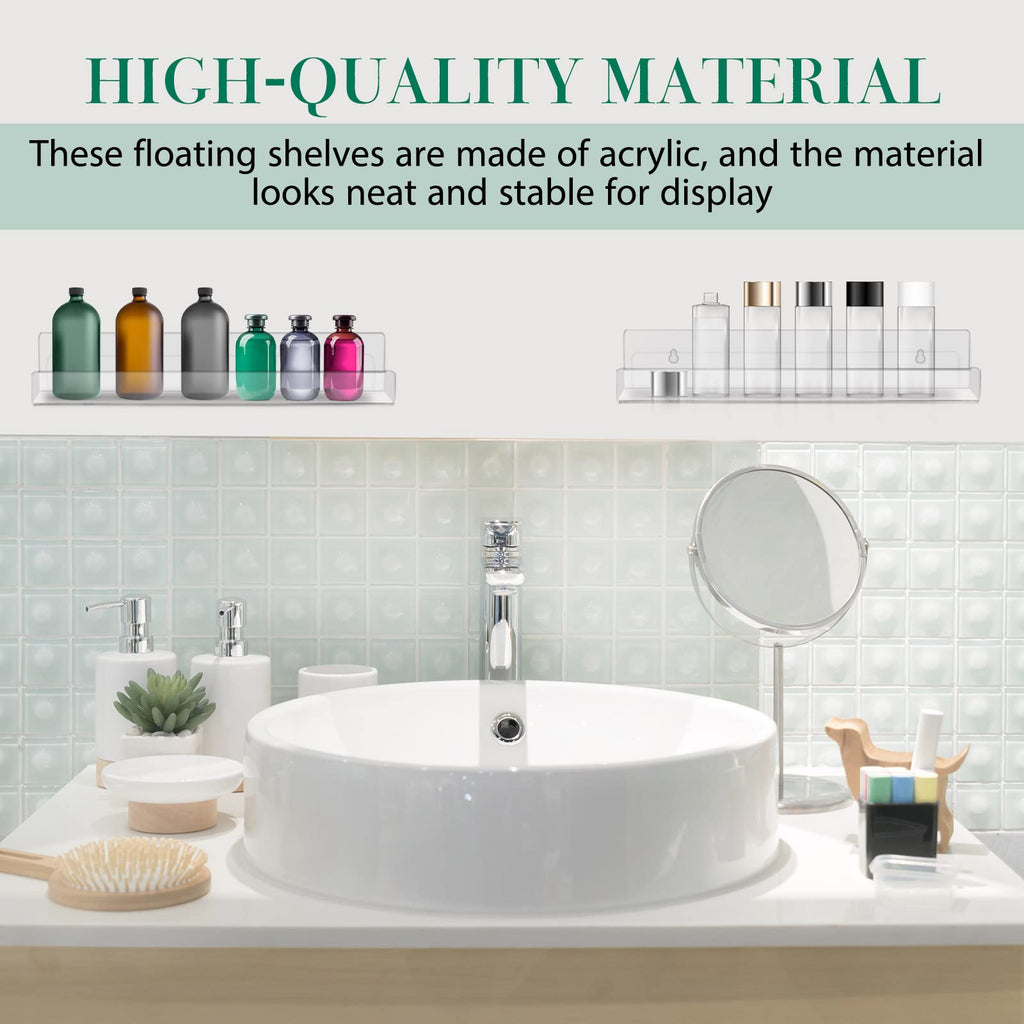 8 Packs 14 Inch Acrylic Floating Shelf Wall Mounted Invisible Acrylic Shelf Ledge Floating Bookshelf Office Bedroom