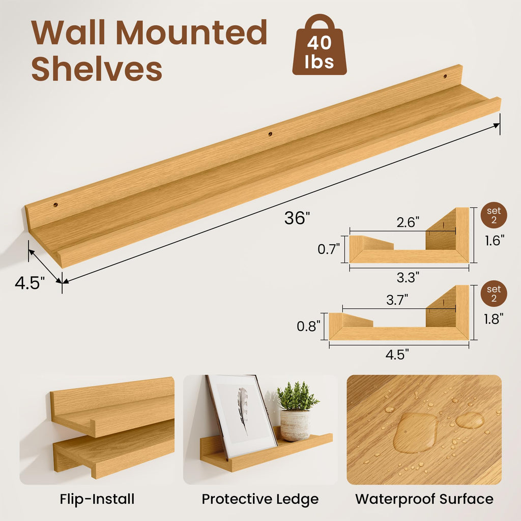 Picture Ledge Shelf, 36 inch Long Floating Shelves for Wall Set of 4, Picture Shelf with Lip for Wall Decor, Living