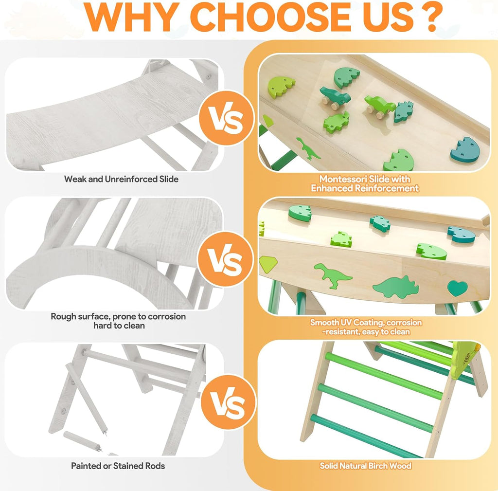 Triangle Set with Cushion 9 in 1 Climbing Toys for Toddlers 1-3 Indoor Baby Climbing Gym Toddler Montessori Toys