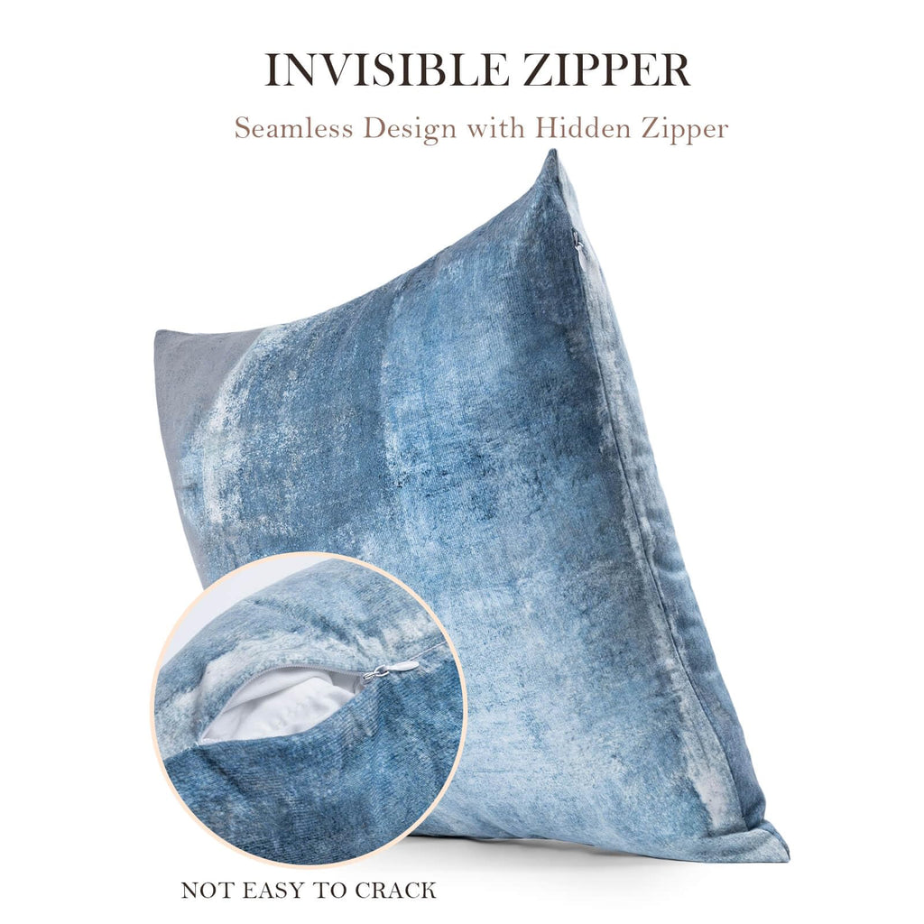 Set of 4 Blue and Grey Abstract Art Artwork Pillow Cover 16 x 16 Inch, Gallery Modern Decorative Throw Pillows