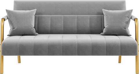 56.5" W Modern Sofa Small Sofa Luxurious Velvet Fabric Couch with Gold-Tone Metal Arms and Legs for Living Room