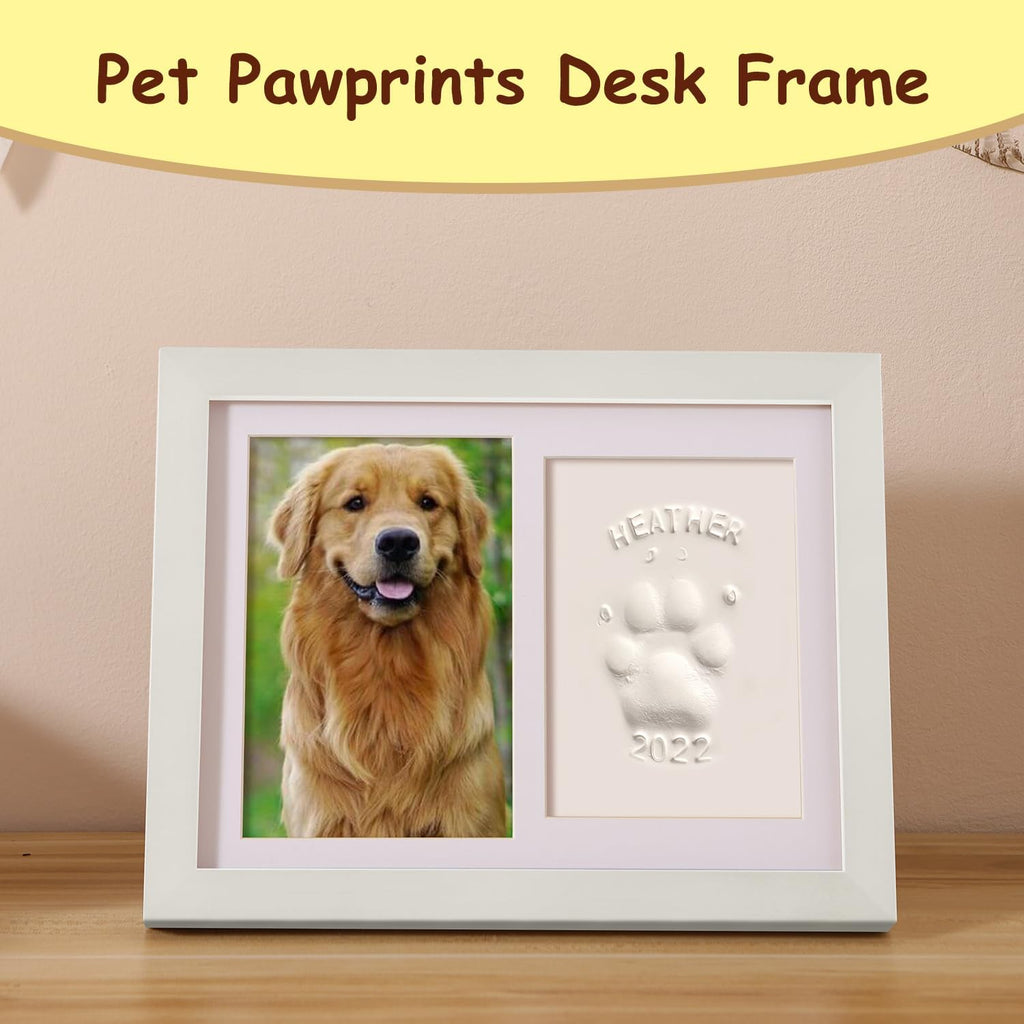 Pet Memorial Frame for Dogs and Cats, Pet Paw Print Photo Frame with Clay Imprint Kit, Pawprint Making Kit and Photo