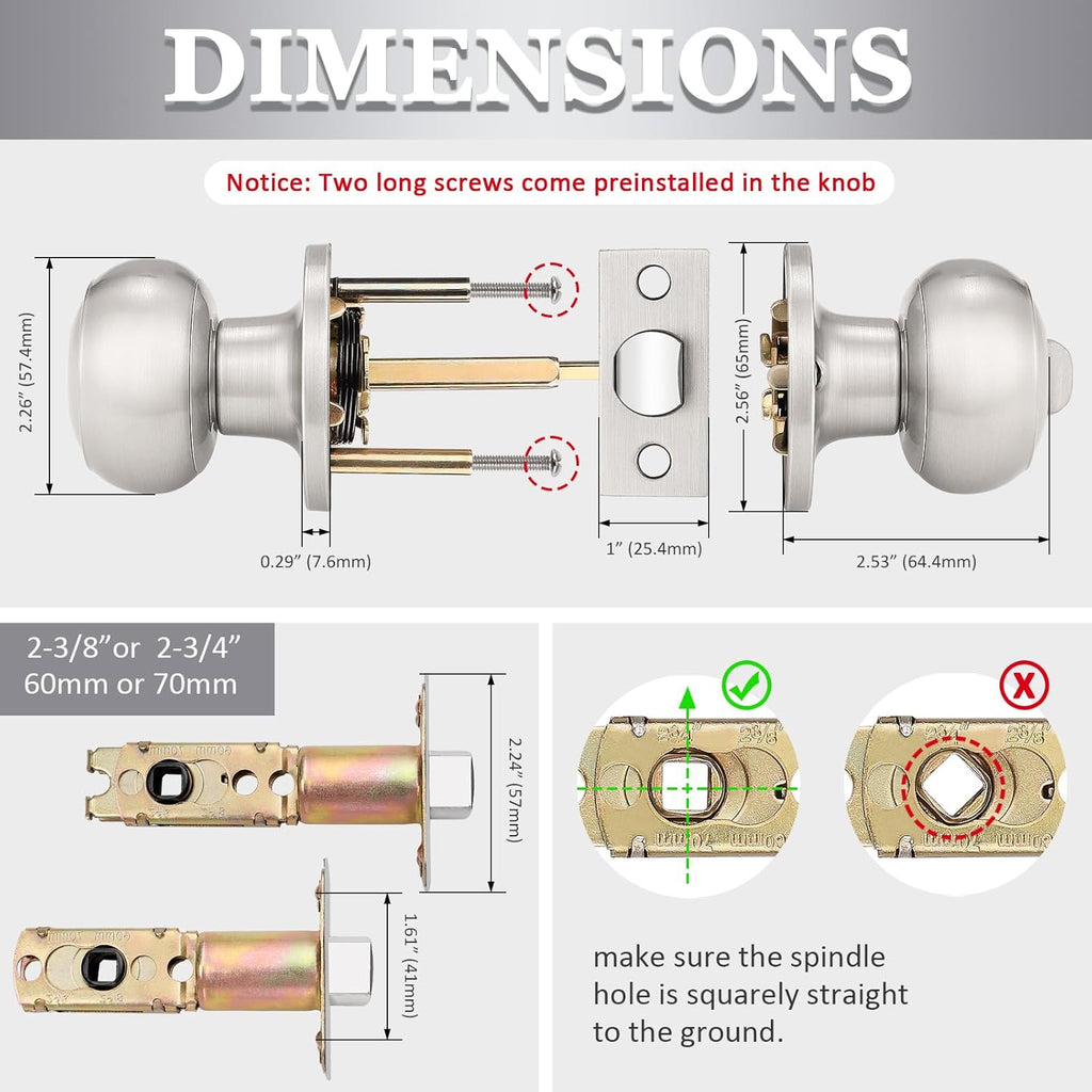 8 Pack Interior Privacy Door Knobs Keyless Door Lock Lockset Round Doorknobs in Satin Nickel Door Locks s and