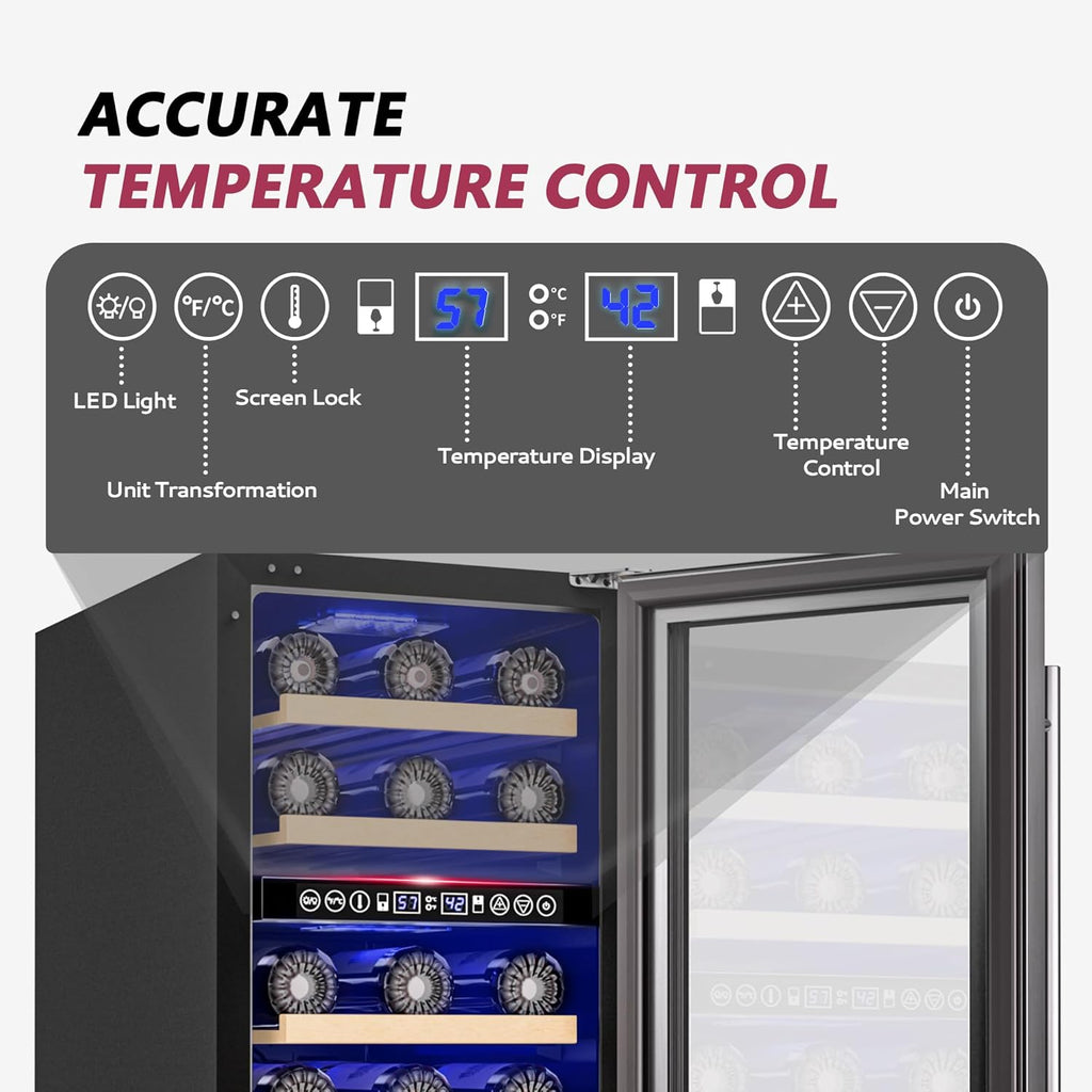 15 Inch Dual Zone Wine Fridge, 30 Bottles Under Counter Wine Cooler Refrigerator