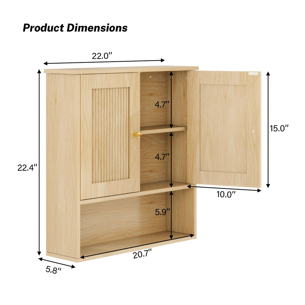 Bathroom Cabinet Wall Mount, Fluted Medicine Cabinet, Natural