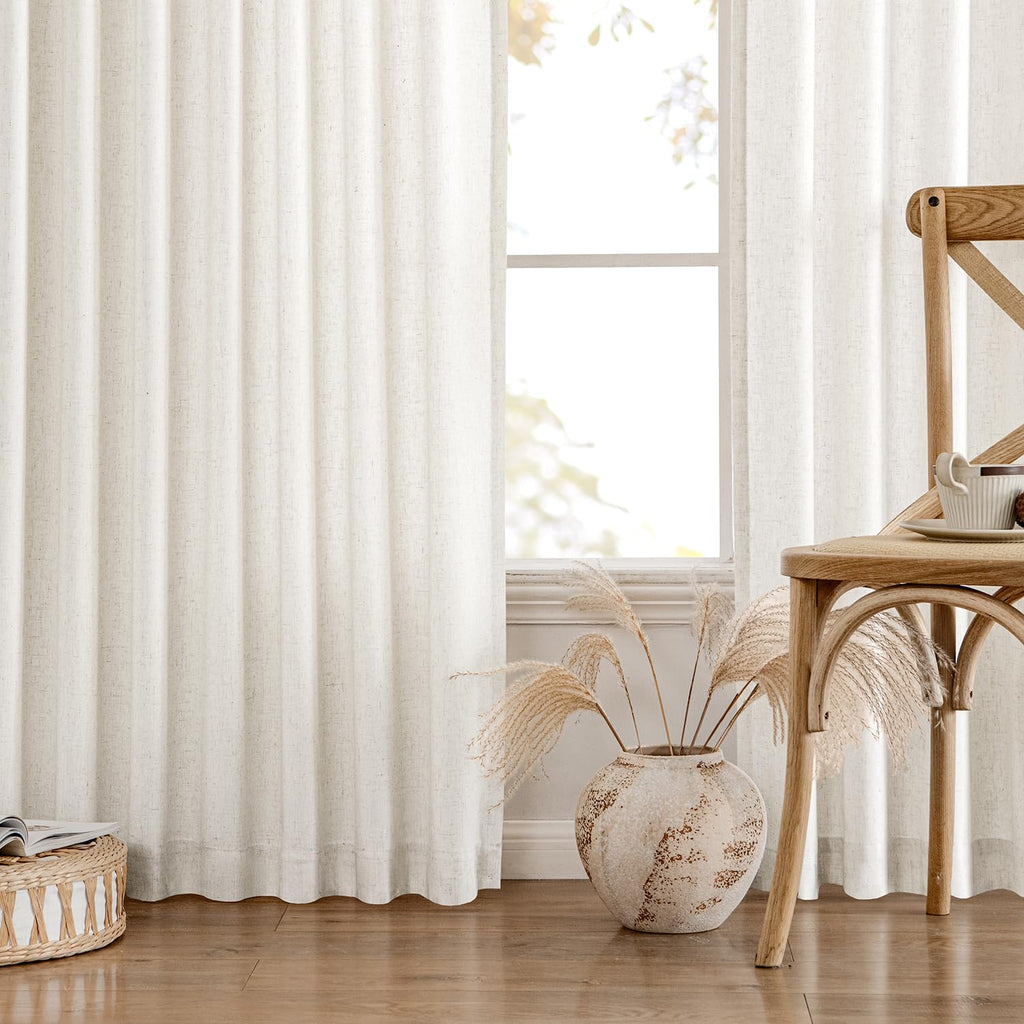 Non-See-Through Privacy Linen Curtains 52W x 84L Inch Natural White