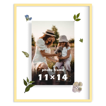 11"x14" Deluxe Brass Gold Aluminum Contemporary Style Floating Picture Frame with Tempered Glass