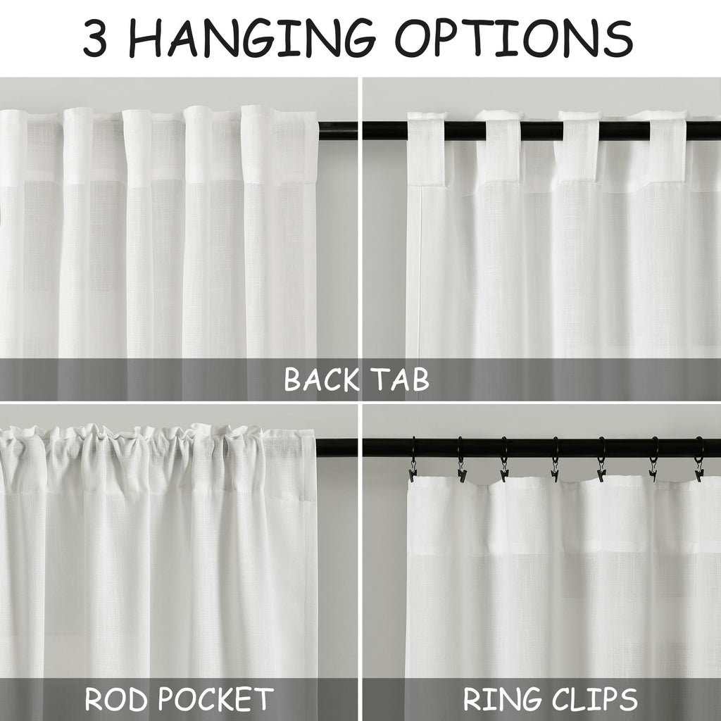 Off White Linen Curtains 96 Inches Long 2 Panels Set Back Tab Rod Pocket Semi Sheer Light Filtering Window Curtain