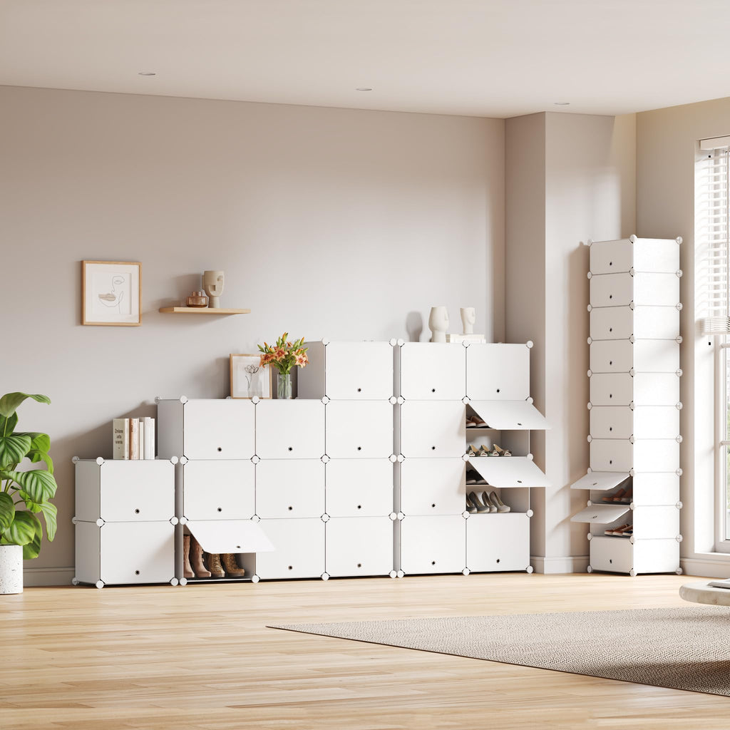 Shoe Storage Cabinet, Modular Plastic Shoe Rack, Cube Shoe Organizer, Dustproof and Waterproof, 8-Layer Stackable