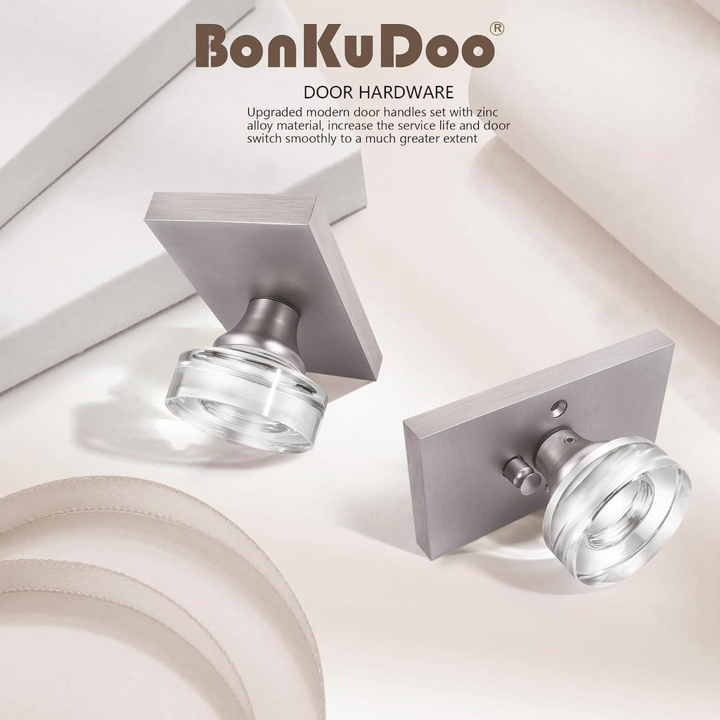 Glass Door Knobs Interior Privacy Crystal Door Knob with Lock Satin Nickel
